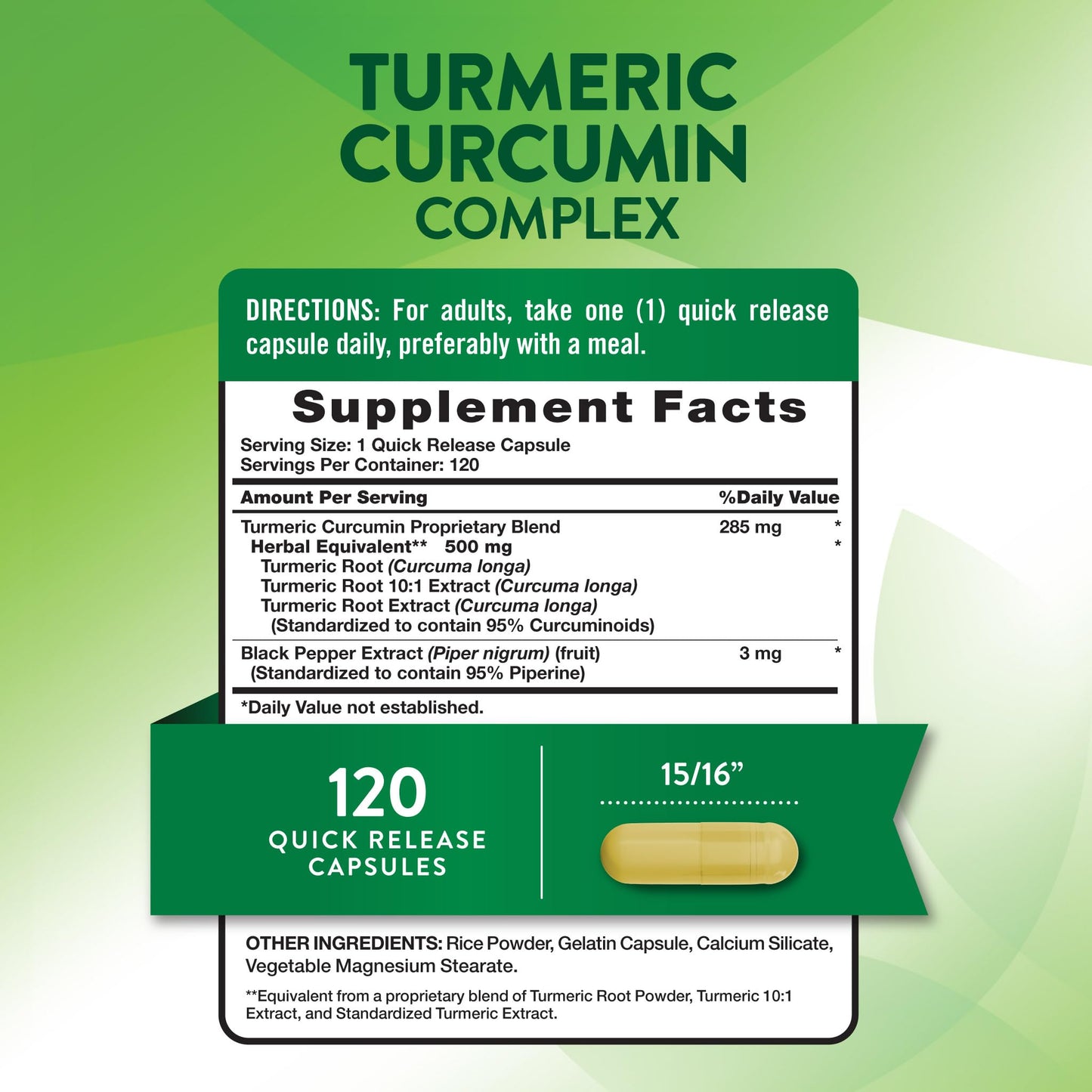 Nature's Truth Turmeric Curcumin 500mg – 120 Capsules | Black Pepper | Non-GMO & Gluten Free