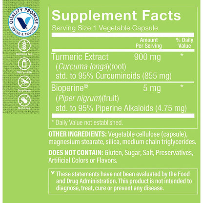 Vitamin Shoppe Triple Strength Turmeric with Curcumin 900mg | 60 Capsules