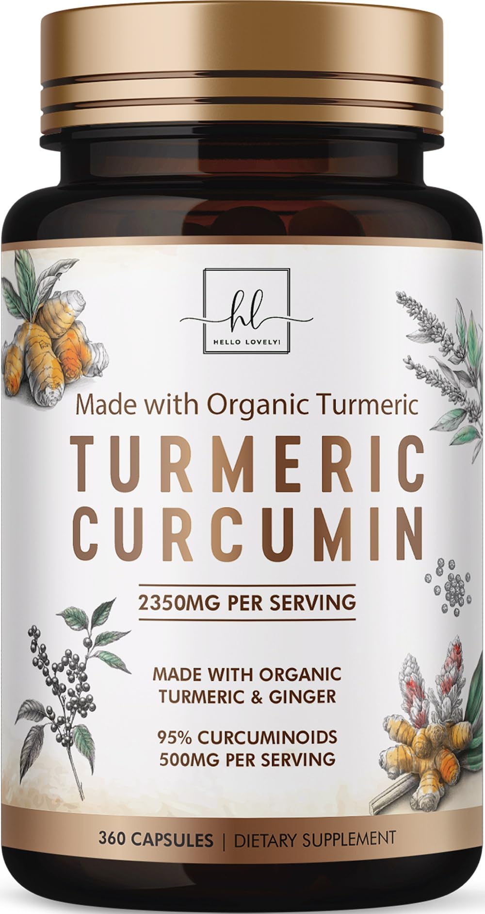 Turmeric Curcumin 95% Curcuminoids, 1750mg with BioPerine | Vegan, Non-GMO, 360 Capsules | USA Bottled