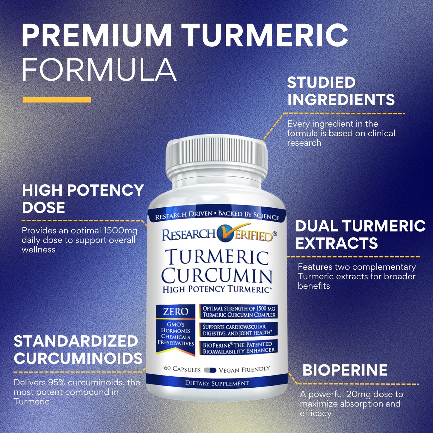 Research Verified Turmeric Curcumin with BioPerine (C3) - Vegan - Made in USA - 180 Capsules