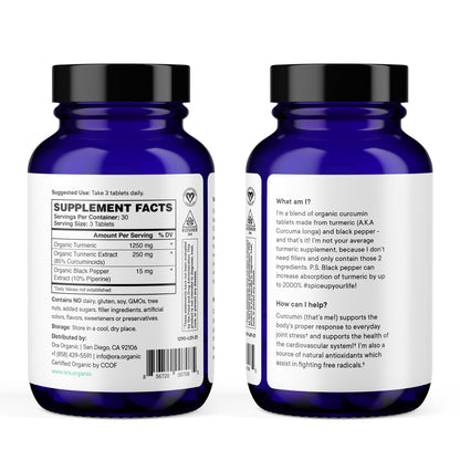 Ora Organic Turmeric Curcumin with Piperine – 90 Vegan Tablets | Joint & Heart Health