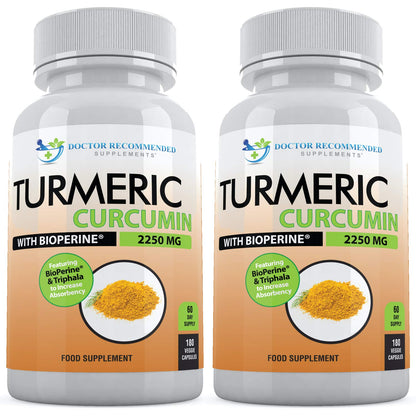 DOCTOR RECOMMENDED SUPPLEMENTS Turmeric Curcumin with Bioperine – 360 Veggie Capsules, 2250mg, 95% Curcuminoids (Pack of 2)
