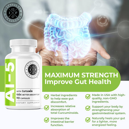 Intestinal Fortitude AI-5 Digestive Capsule with CurcuWIN, Turmeric & Ginger – Gut Support (Non-GMO, Dairy Free)