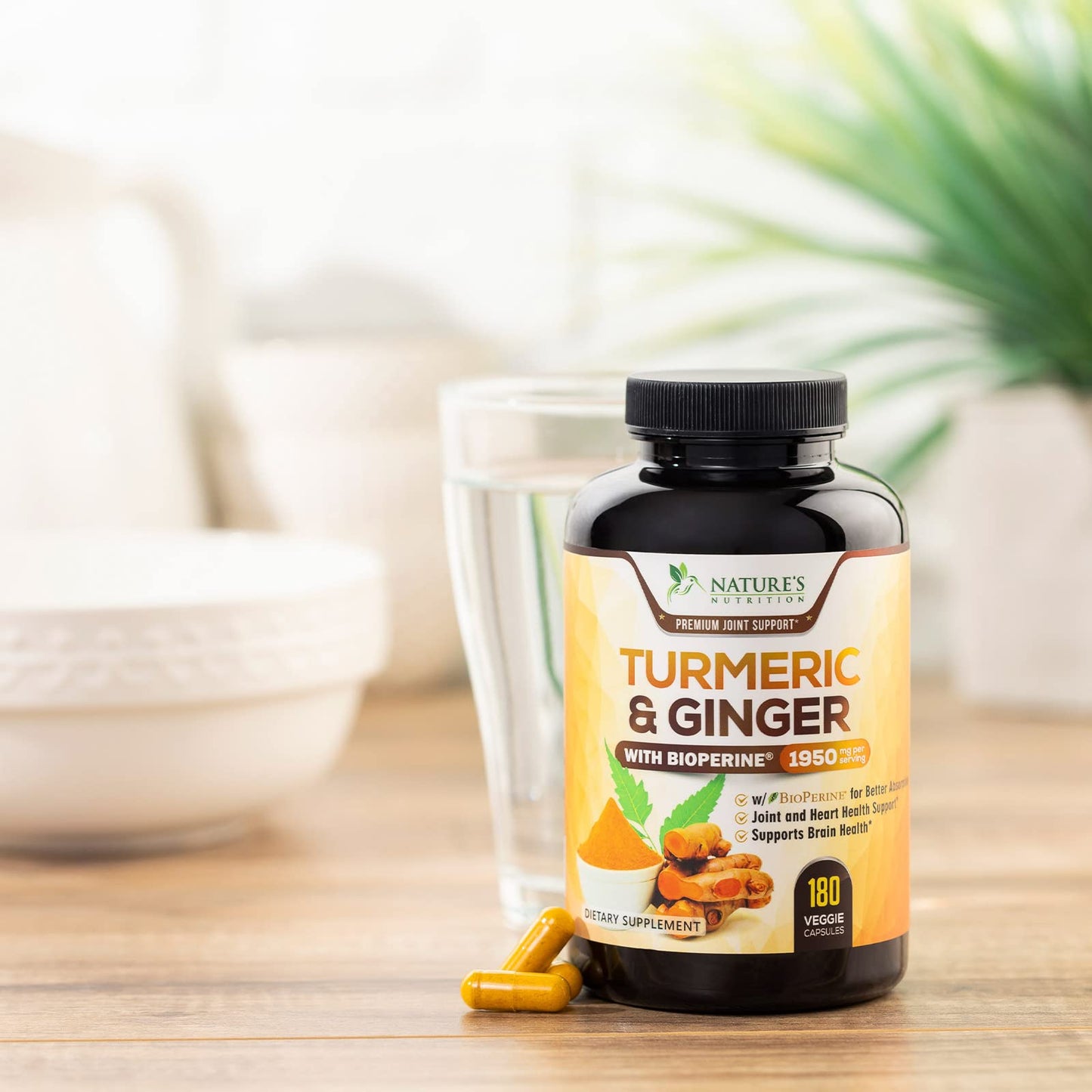 Turmeric Curcumin 1950mg with BioPerine – 95% Curcuminoids, Organic Turmeric & Ginger, 180 Capsules