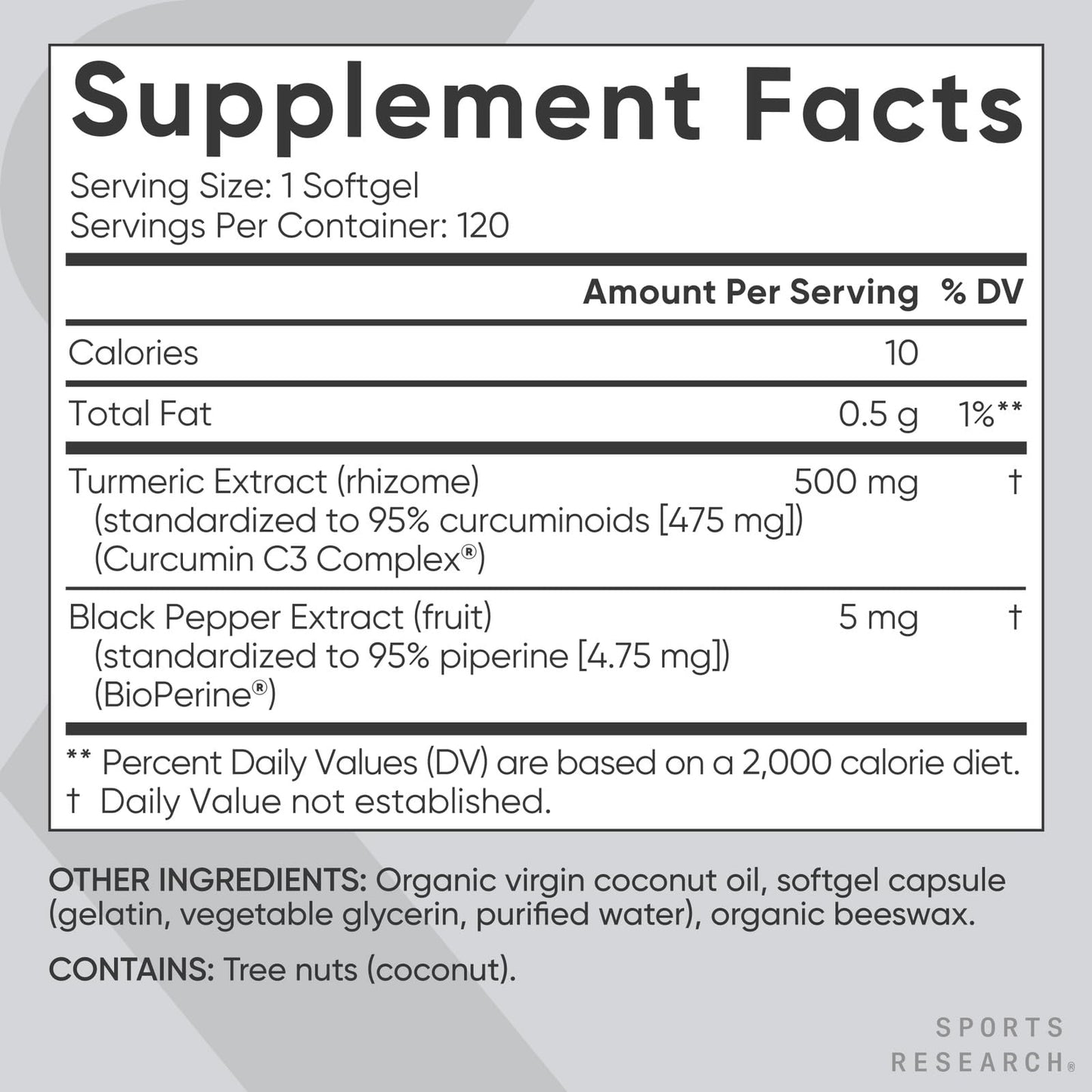 Sports Research Turmeric Curcumin C3 Complex Softgels – 500mg, 120 Count | BioPerine & Organic Coconut Oil | Non-GMO & Gluten Free