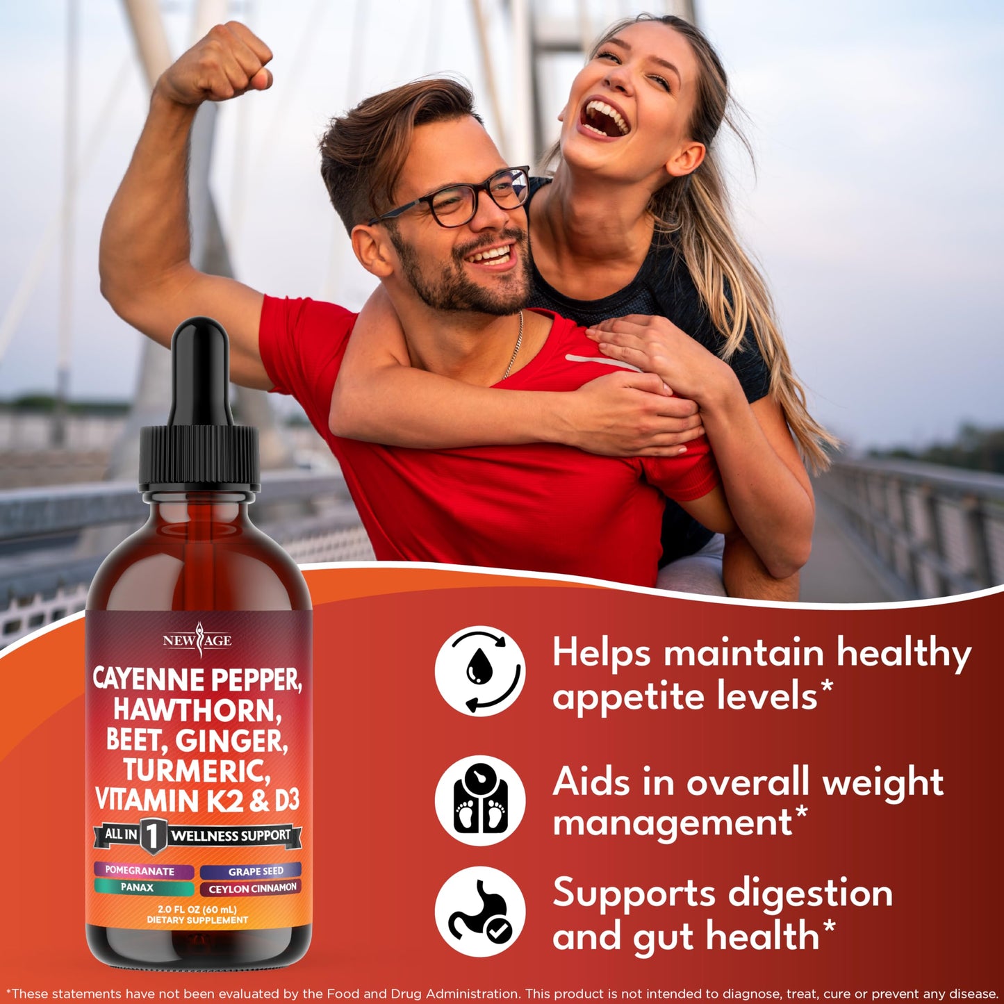 Cayenne Pepper Liquid Drops with Hawthorn Berry, D3 K2, Beet Root Powder, Cinnamon, Turmeric & Ginseng - 2oz