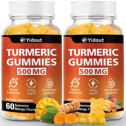 Turmeric Curcumin Gummies 500mg with Ginger & Black Pepper – Mango (60 Count, Pack of 2)