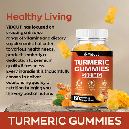 Turmeric Curcumin Gummies 500mg with Ginger & Black Pepper – Mango (60 Count, Pack of 2)