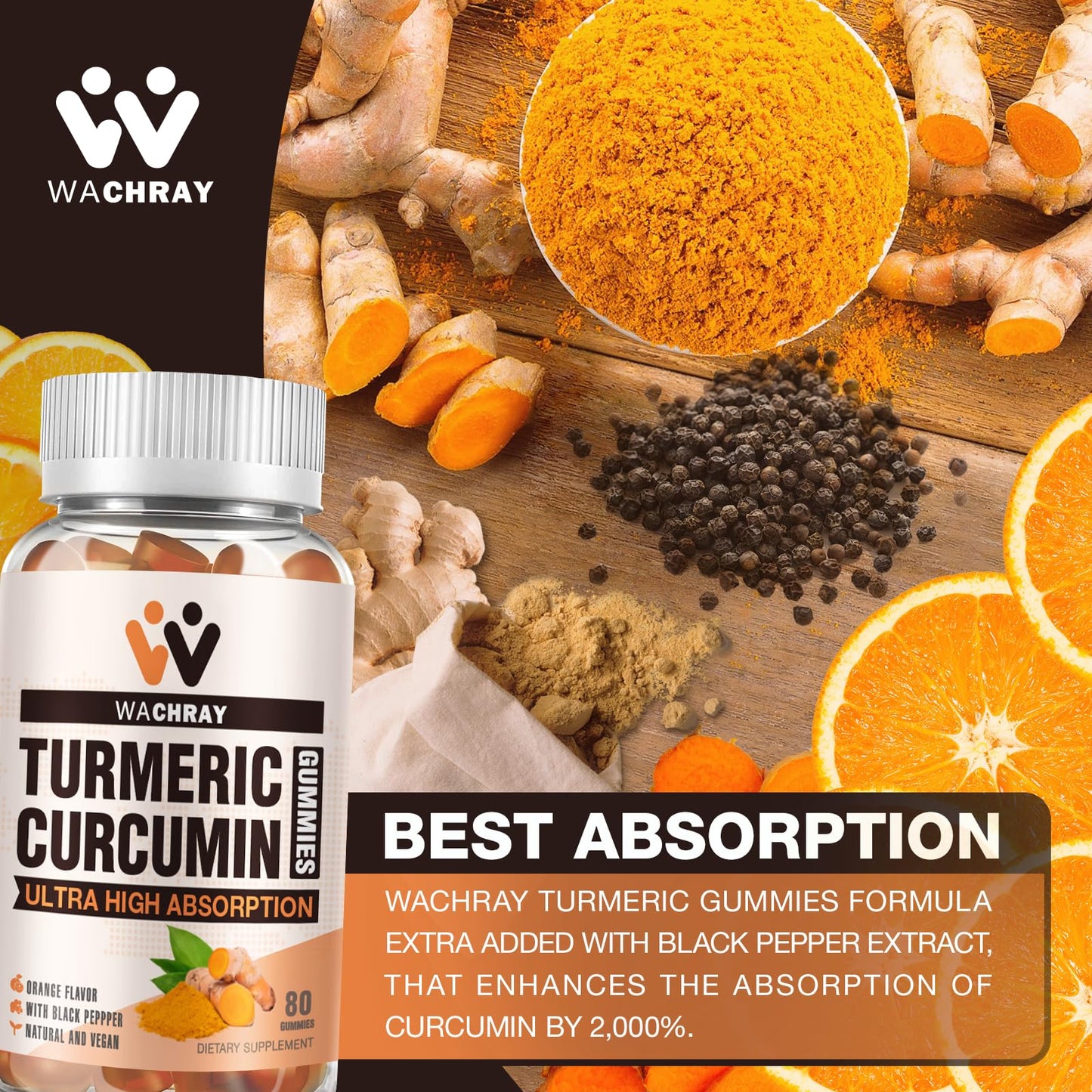Turmeric Curcumin Gummies with Ginger & Black Pepper – 2 Pack (Vegan, Gelatin-Free)