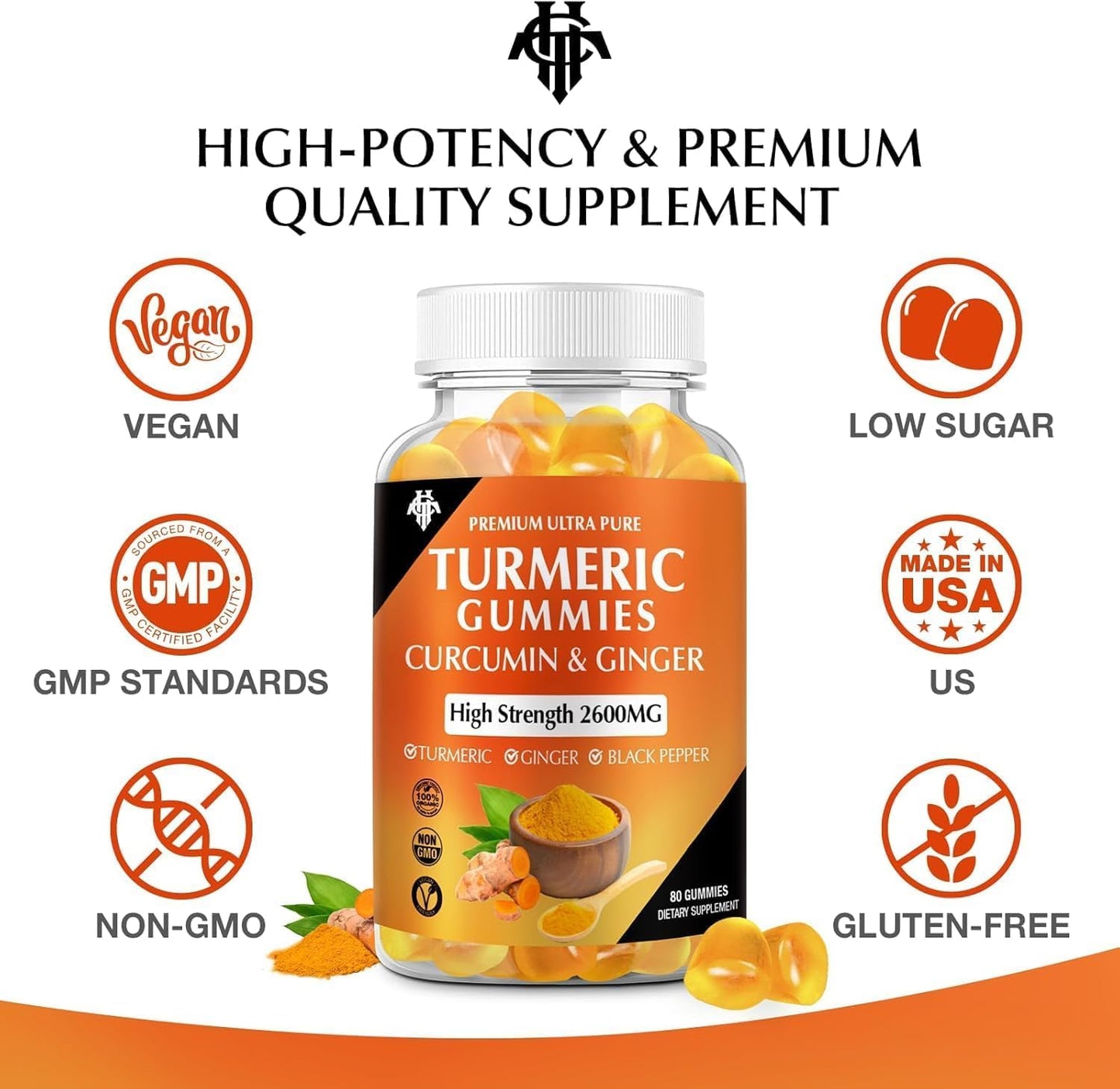 Turmeric Curcumin Gummies (2 Pack) – Ginger & Black Pepper | Immune & Muscle Support | Vegan, Gluten Free
