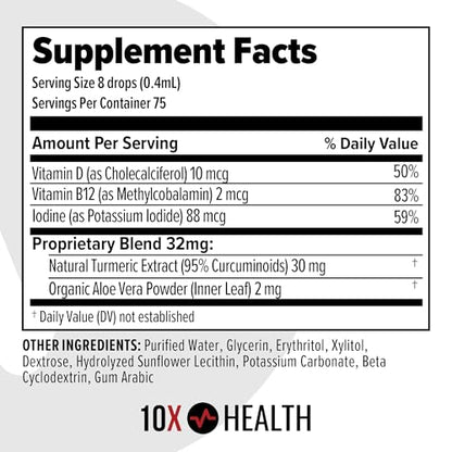 10X Health Turmeric Curcumin with Vitamin D3 & B12 | High-Absorption 30 mL Drops for Joint, Immunity & Heart Health