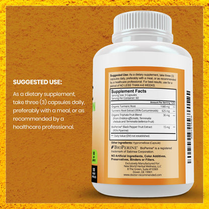 Turmeric Curcumin Supplement 2250mg/day - Veggie Caps | 95% Curcuminoids + BioPerine - 180 Count - Organic