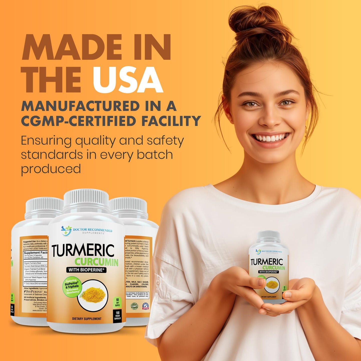 Turmeric Curcumin Supplement 2250mg/day - Veggie Caps | 95% Curcuminoids + BioPerine - 180 Count - Organic