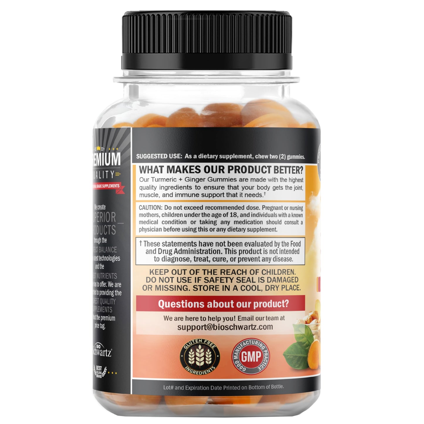 Turmeric Curcumin with Ginger Gummies - Extra Strength Joint Support, Peach Flavor | Gluten Free & Non-GMO | 120 Count