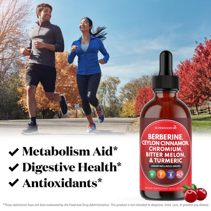 Berberine with Ceylon Cinnamon Liquid Drops – Immune Support & Metabolic Health 4oz