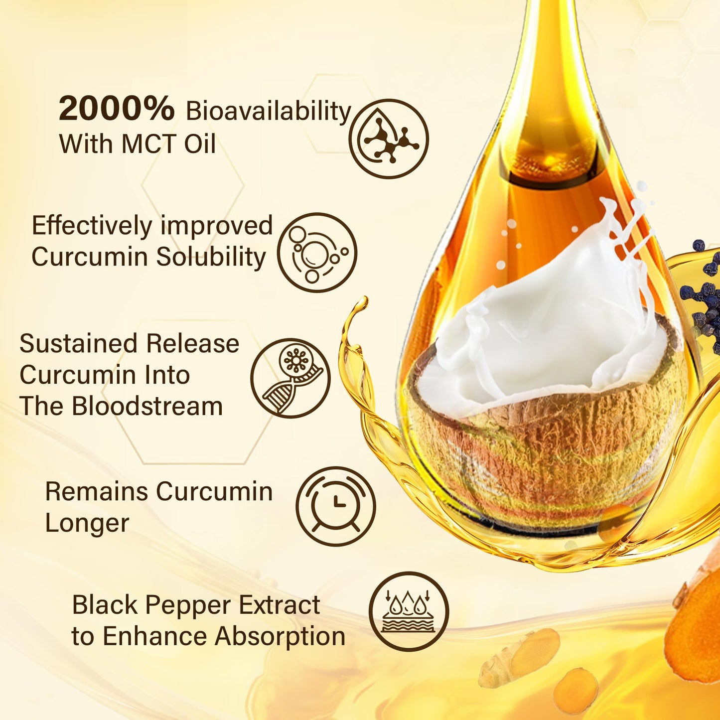 Turmeric Gummies 1000mg with MCT Oil C8/C10 – Curcumin + Black Pepper, Sugar Free, 60 Gummies