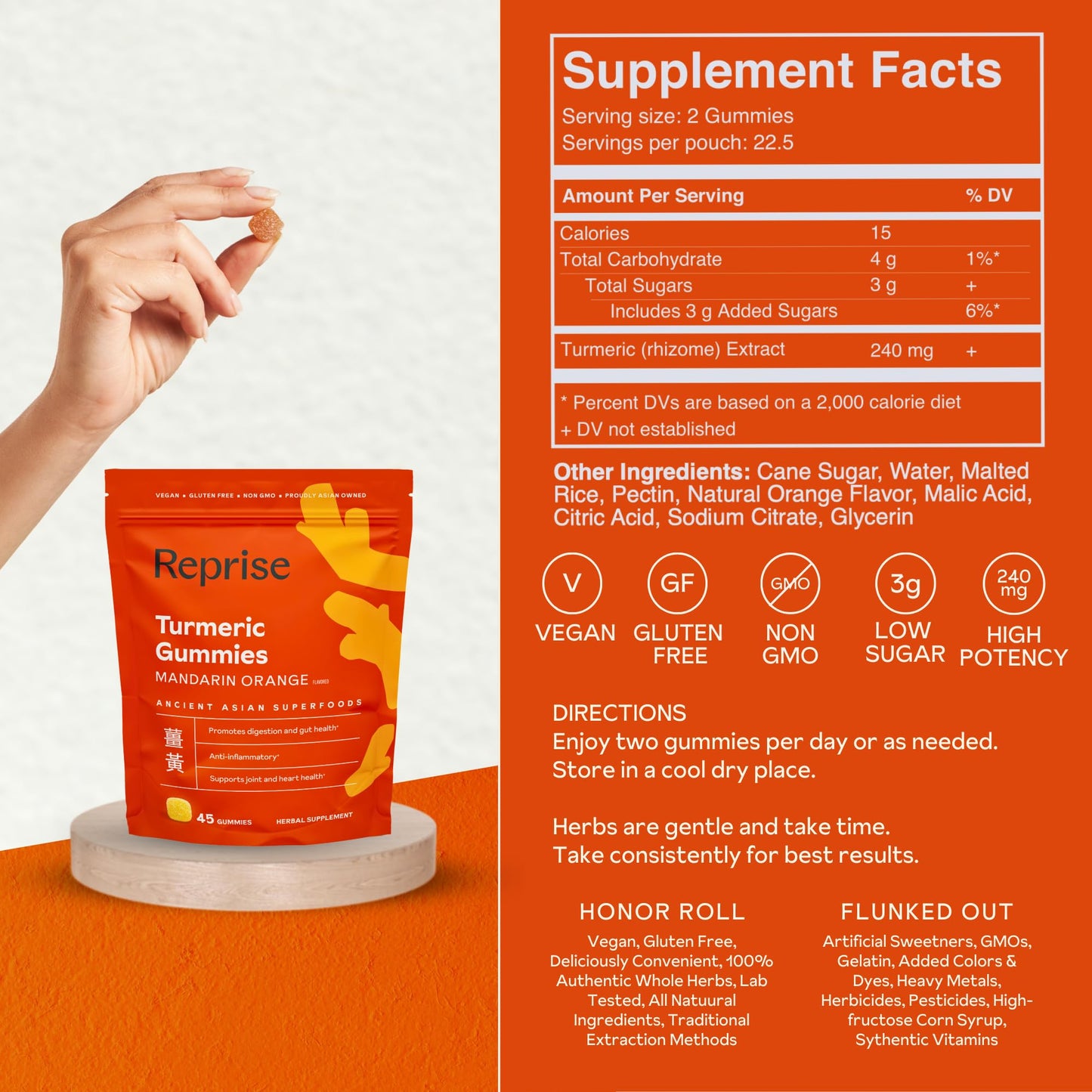 Turmeric Gummies for Women – Vegan, Low-Sugar, Mandarin Orange, 45 Count