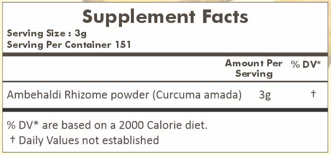 HERBAL HILLS Ambehaldi Powder Turmeric Powder 16 Oz (454 g) | Ambe Haldi, Curcuma Amada, Curcuma Longa, Turmeric Curcumin