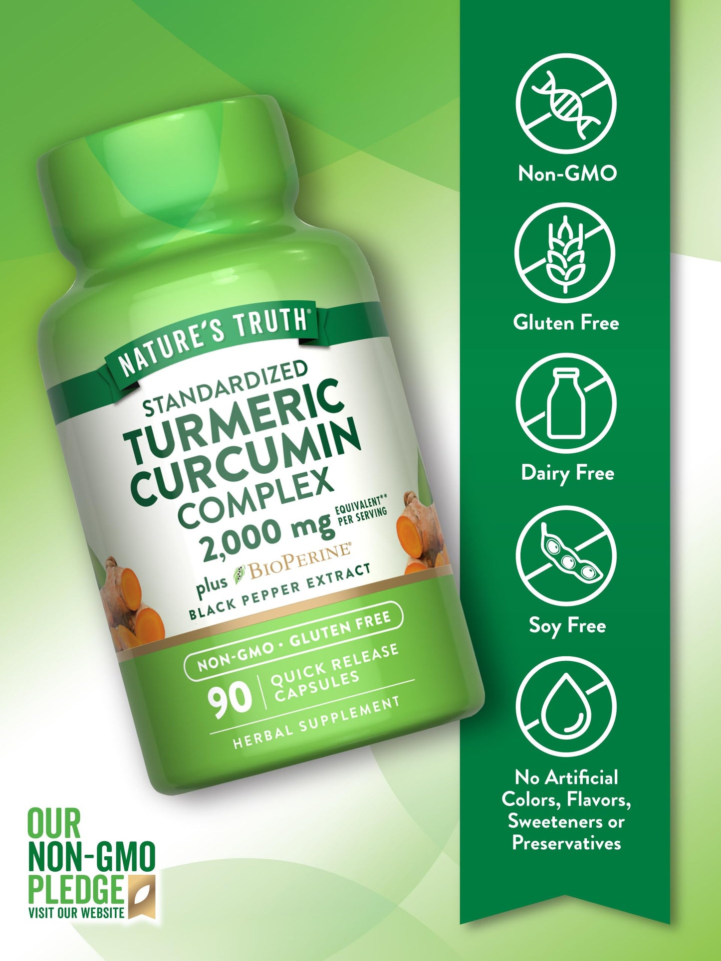 Nature's Truth Turmeric Curcumin Capsules | 2000mg | 90 Count | 95% Standardized Curcuminoids + Bioperine | Non-GMO & Gluten Free