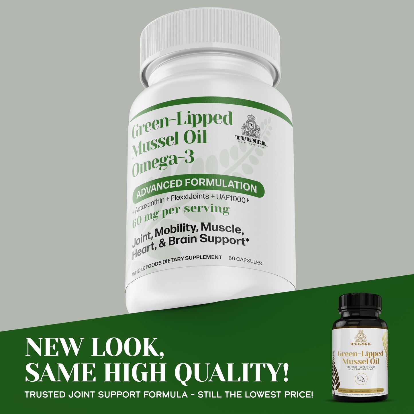 TURNER New Zealand Green Lipped Omega-3 Mussel Oil – 2 Bottles, 120 Softgels