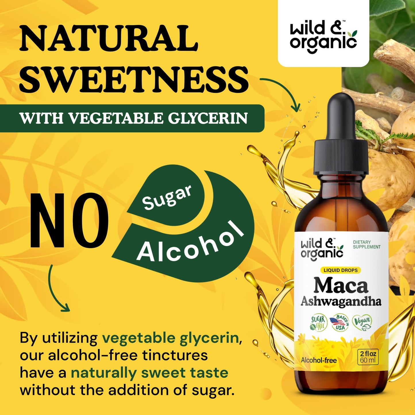 Wild & Organic Maca Ashwagandha Drops for Men and Women - Peruvian Maca Root & Ashwagandha Tincture - 2 fl oz