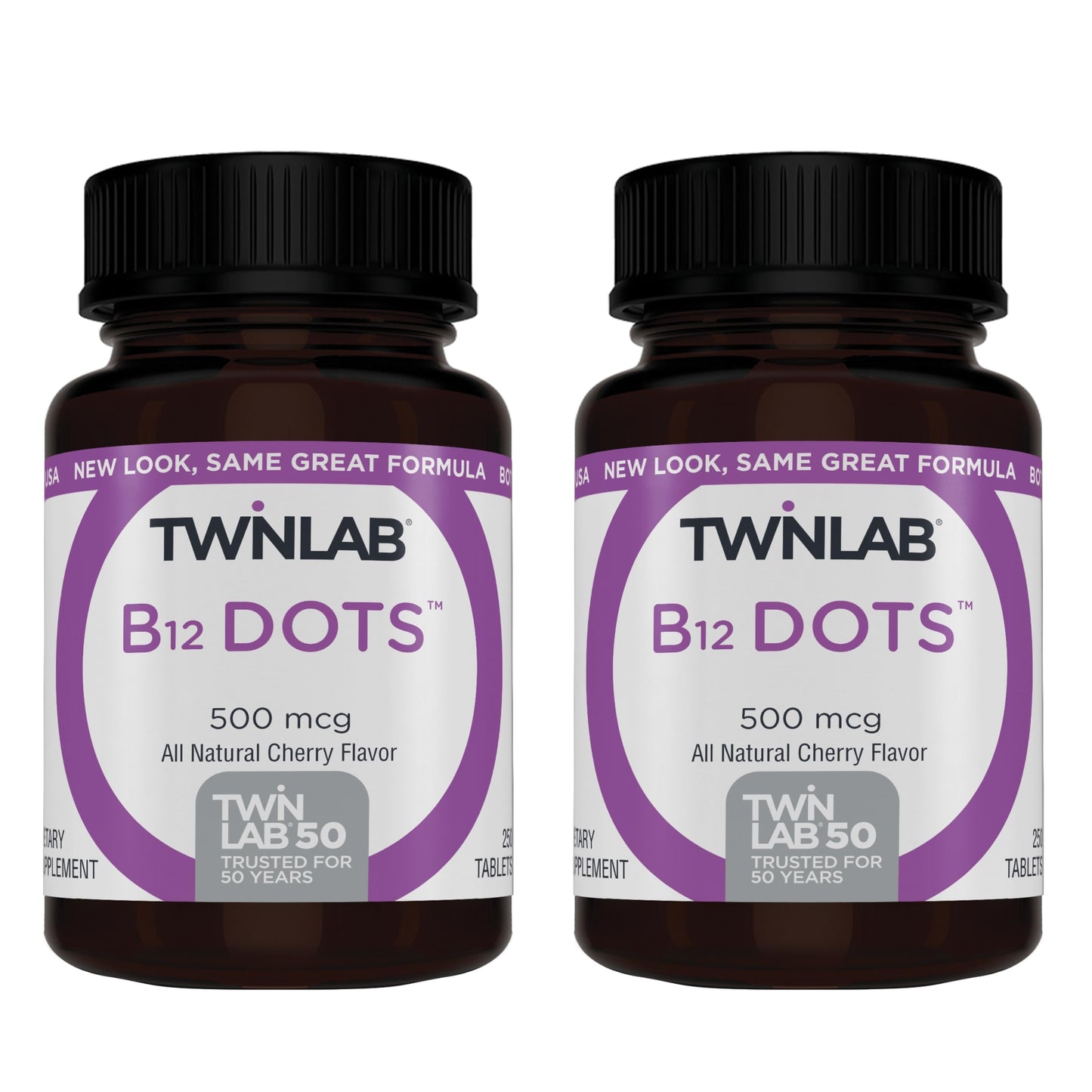 Twinlab B-12 Dots – 500 mcg Vitamin B12, Energy Production Support, 250 Dots (2 Pack)