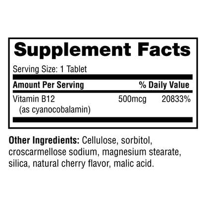 Twinlab B-12 Dots – 500 mcg Vitamin B12, Energy Production Support, 250 Dots (2 Pack)