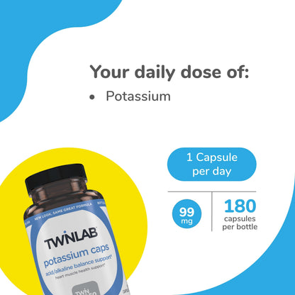 Twinlab Potassium Caps - Electrolyte Support for Heart & Muscle Health