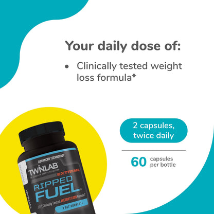 Twinlab Ripped Fuel Extreme - Energy Supplement for Weight Management & Muscle Health - 60 Capsules