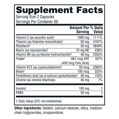 Twinlab Stress B-Complex Caps - Complete B-Complex & 1000 mg Vitamin C (Pack of 2)