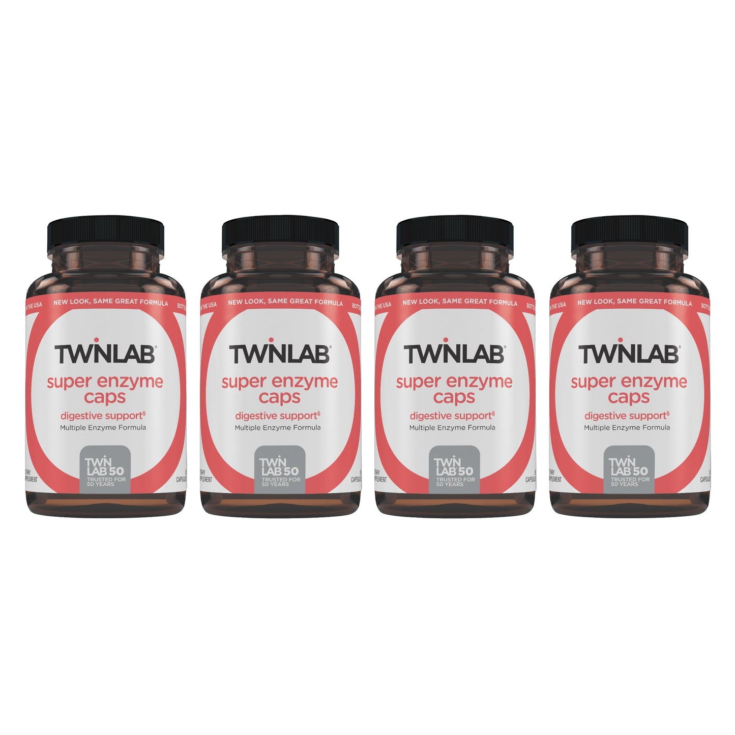 Twinlab Super Enzyme Caps – Digestive Enzymes for Constipation, 50 Caps (4-Pack)