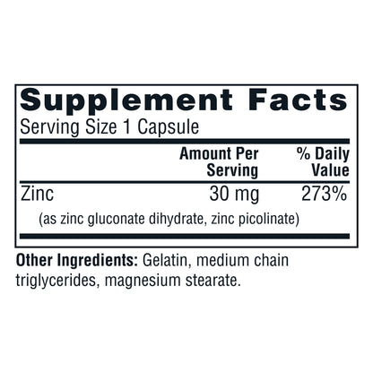 Twinlab Zinc Caps – Immune Support (Zinc Picolinate & Gluconate), 30mg, 100 Caps, 2 Pack