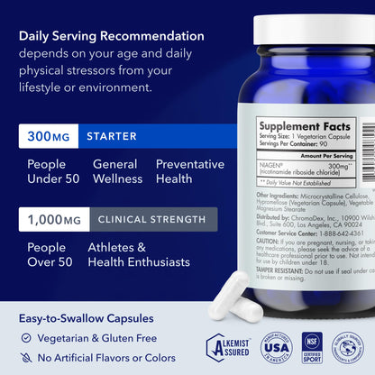 Tru Niagen NAD+ Supplement 300 mg – 2 Bottles, 90 Servings | Cellular Energy, Brain & Muscle