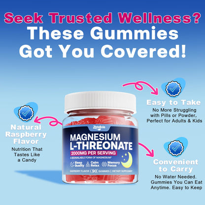 180 Count 2-Pack Magnesium L-Threonate Gummies 2000mg – Sleep & Cognition (Vegan, Raspberry)