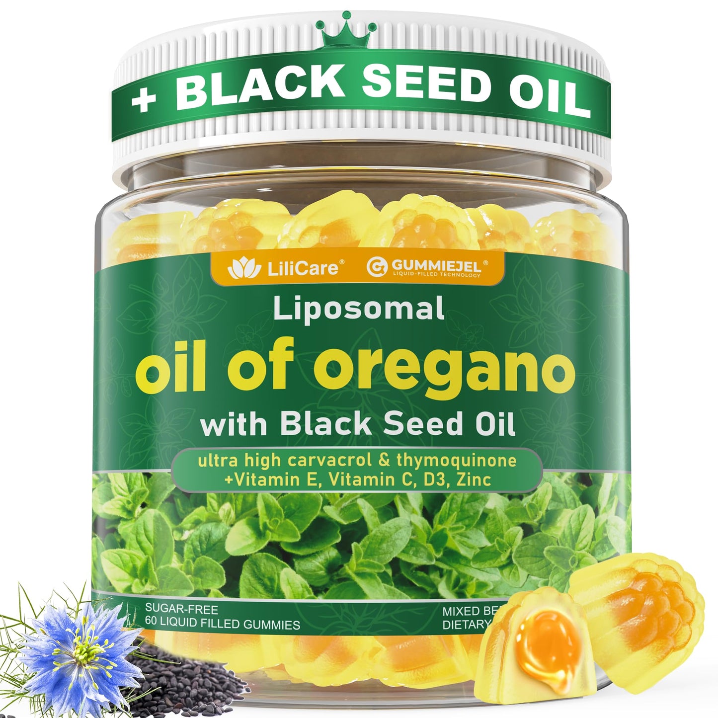 Oil of Oregano with Black Seed Oil Gummies – Liposomal, Sugar Free (2 Months) | Immune Support