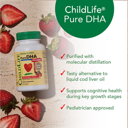 ChildLife Essentials Pure DHA for Kids - DHA & EPA Omega-3 Softgels (Gluten Free) Natural Berry, 90 Softgels (Pack of 2)