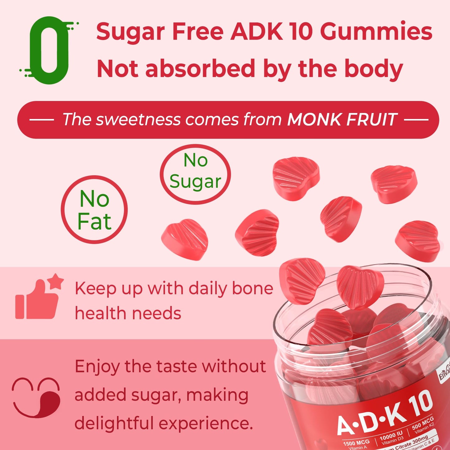 Vitamin D3 K2 A Gummies 5000IU / 10,000IU – 8-in-1 Vegan Calcium Magnesium Zinc | 2 Packs