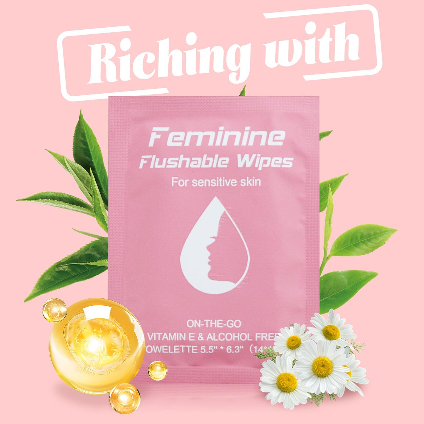 twoworld 200 Feminine Wipes Flushable Travel Wipes for Women | Individually Wrapped