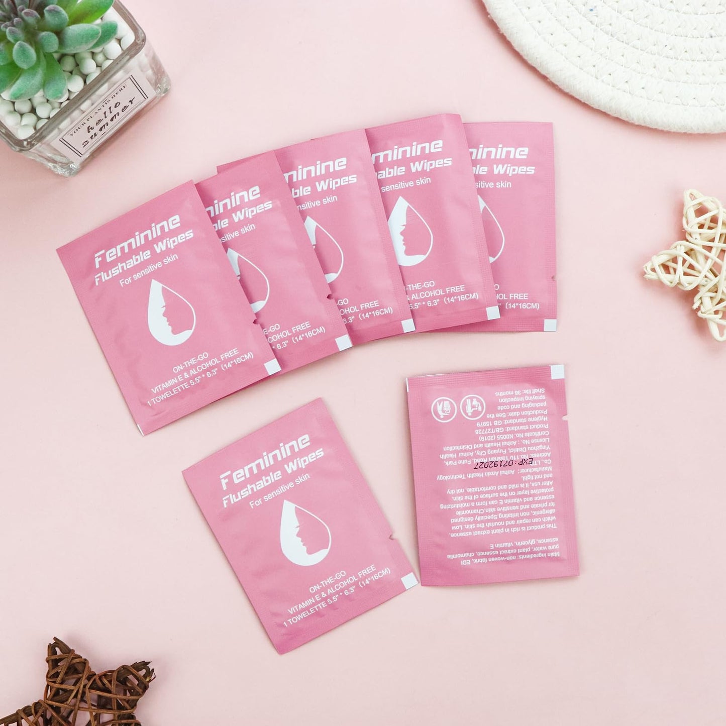 twoworld 200 Feminine Wipes Flushable Travel Wipes for Women | Individually Wrapped