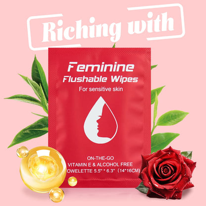 twoworld Feminine Wipes – Travel-Size, Flushable Wet Wipes for Women (Individually Wrapped)