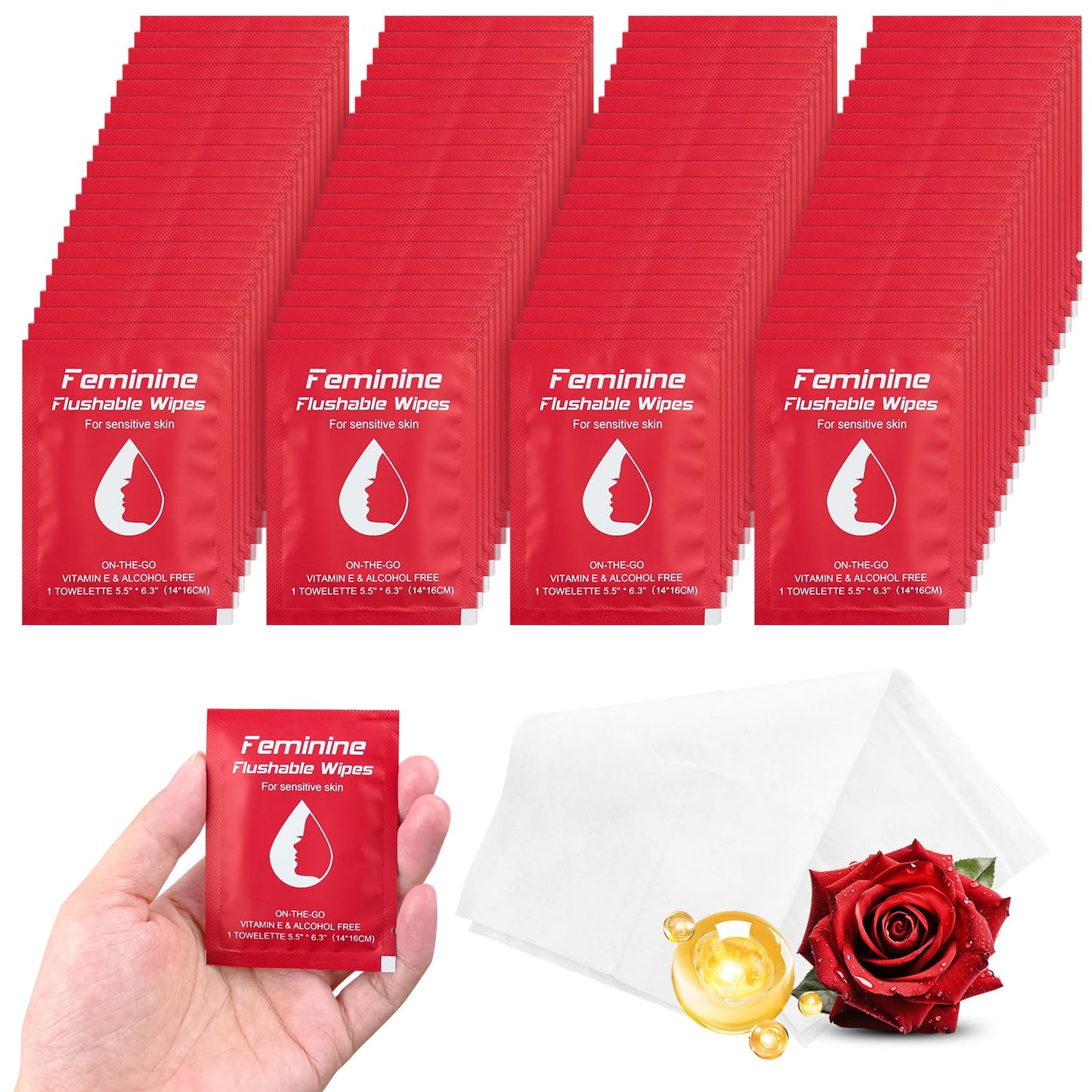 Twoworld Feminine Wipes – Flushable, Individually Wrapped Travel Wipes for Women (100 Count)