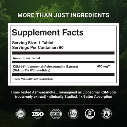The Wellness Project Liposomal KSM-66 Ashwagandha 600mg – 2-Month Supply | COA Included