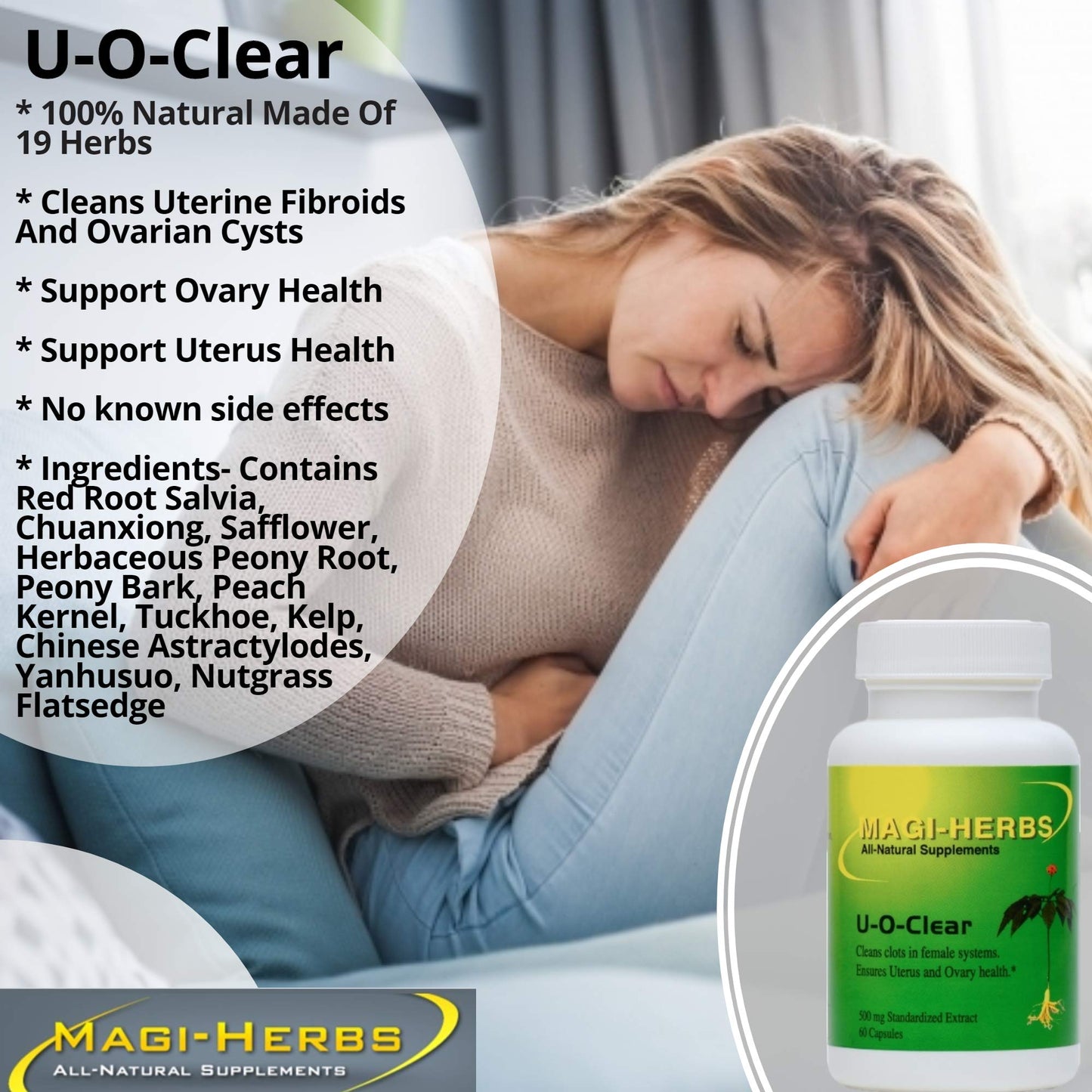 U-O-Clear Assure Ovary & Uterus Health - 500 mg - 60 Capsules | 19 Natural Herbs