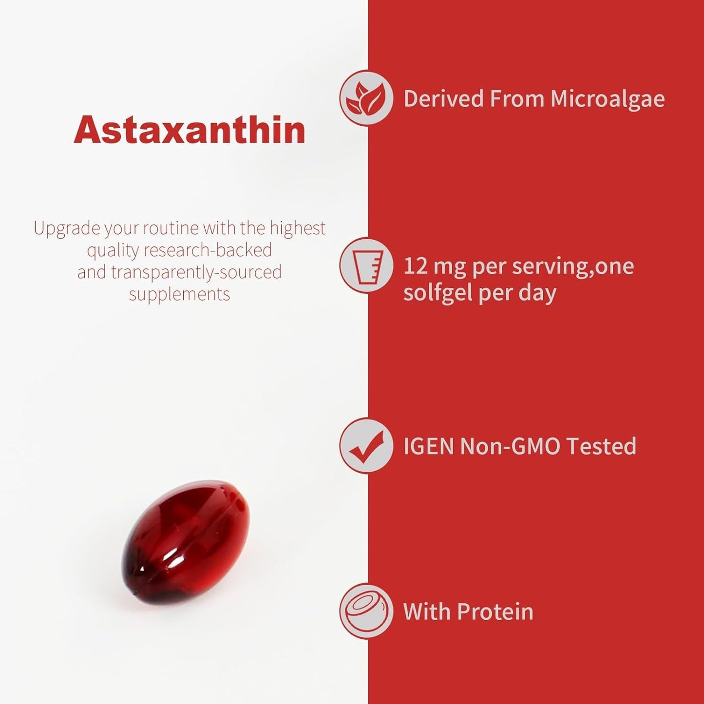 Ubiney Premium Astaxanthin Supplements 12mg – Softgels, 120 Servings – Supports Immune, Skin, Eye & Joint Health – Non-GMO, Gluten-Free, Microalgae Extract