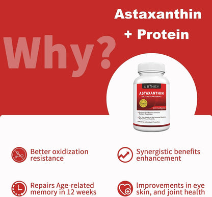 Ubiney Premium Astaxanthin Supplements 12mg – Softgels, 120 Servings – Supports Immune, Skin, Eye & Joint Health – Non-GMO, Gluten-Free, Microalgae Extract