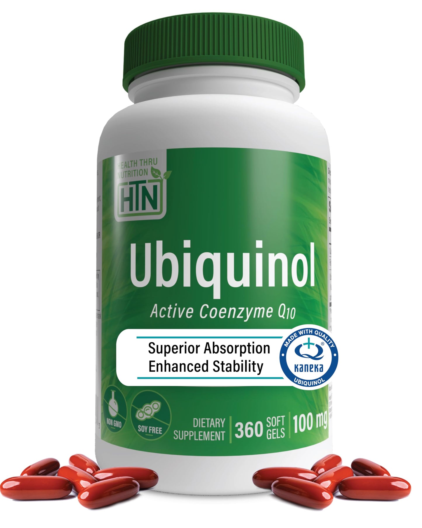 Health Thru Nutrition Ubiquinol 100mg 360 Softgels – Kaneka QH Reduced CoQ-10 | Enhanced Bioavailability | Non-GMO