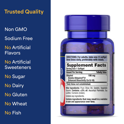 Puritan's Pride Ubiquinol 100 mg – Cardiovascular Health | 60 Rapid Release Softgels