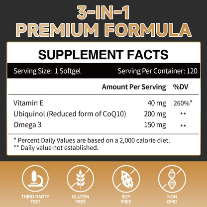 Ubiquinol CoQ10 200mg Softgels with Vitamin E & Omega-3 | 120 Count