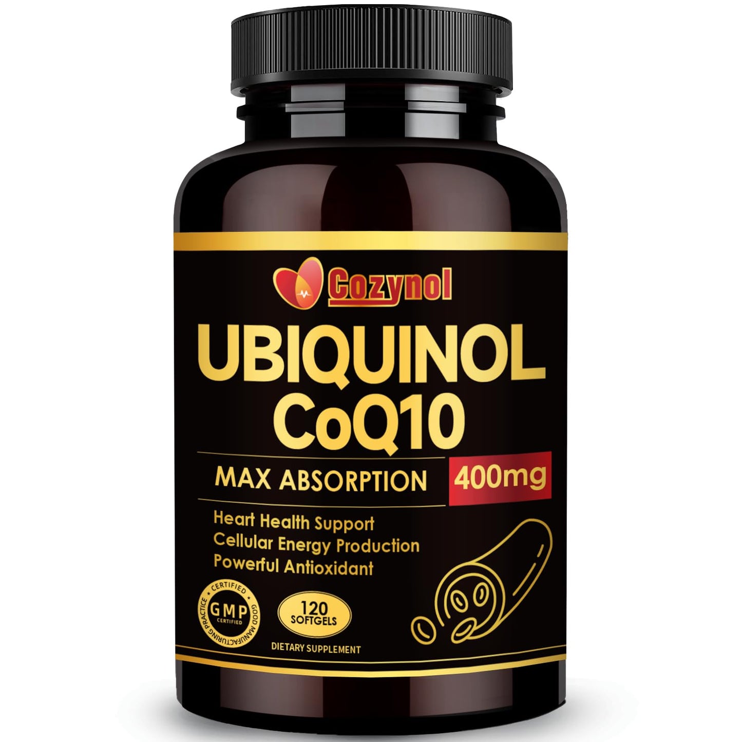 Ubiquinol CoQ10 400mg Softgels with Vitamin E & Omega-3, Max-Absorption, 120 Count, Non-GMO