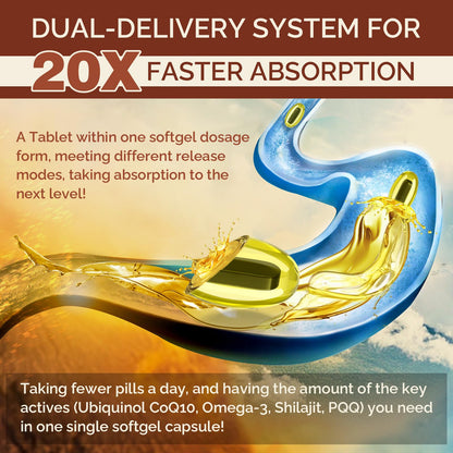 Ubiquinol CoQ10 600 mg Softgels – Dual-Delivery with Omega-3, Shilajit & PQQ, 120 Servings